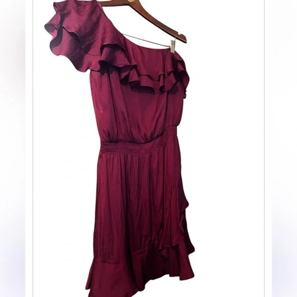 White House Black Market Sz 6 Ruffled One Shoulder Purple Blouson Cocktail Dress - Picture 3 of 11